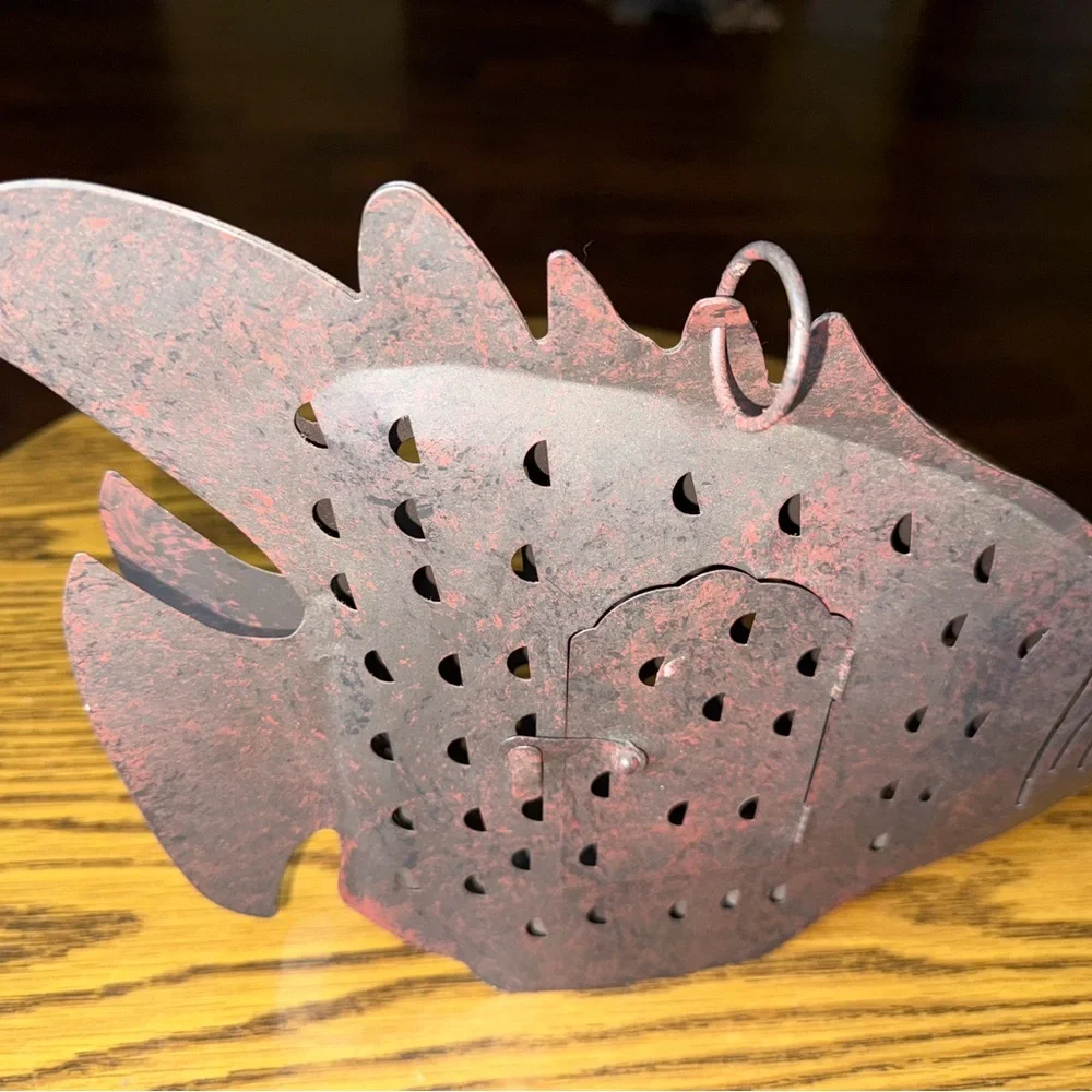 Vintage Fish-Shaped Metal Lantern- Red and Black